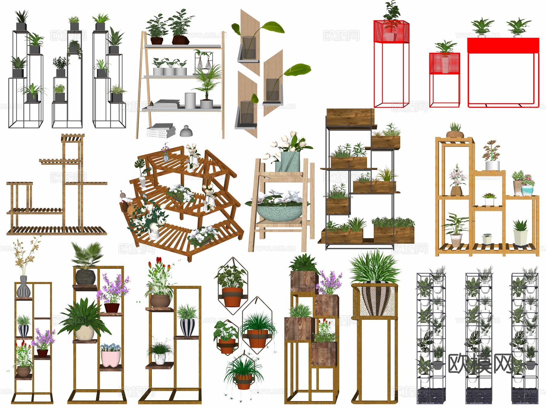 现代植物盆栽花架su模型下载