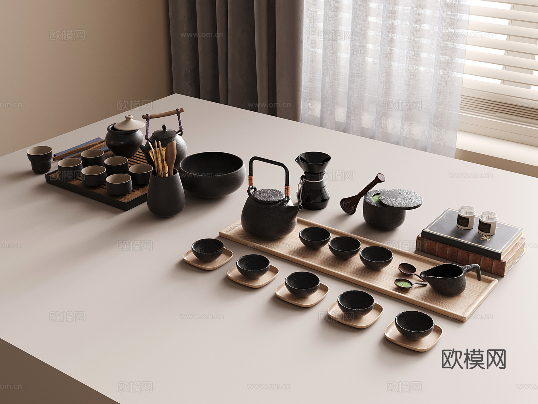 新中式茶杯 茶壶 托盘 茶具3d模型