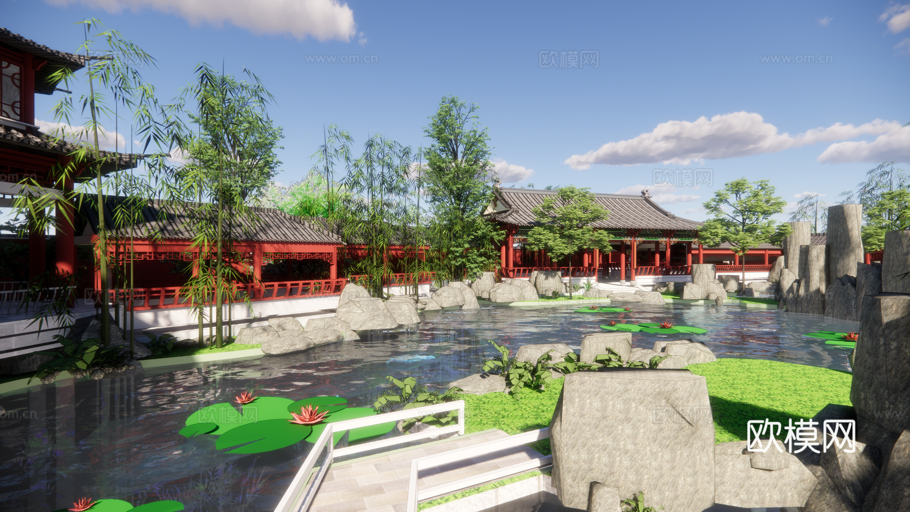 中式古建园林景观su模型下载