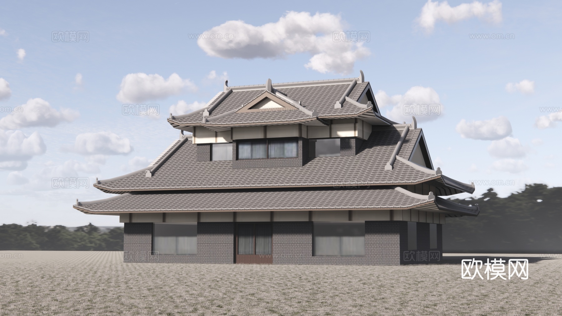 中式古建建筑外观su模型下载