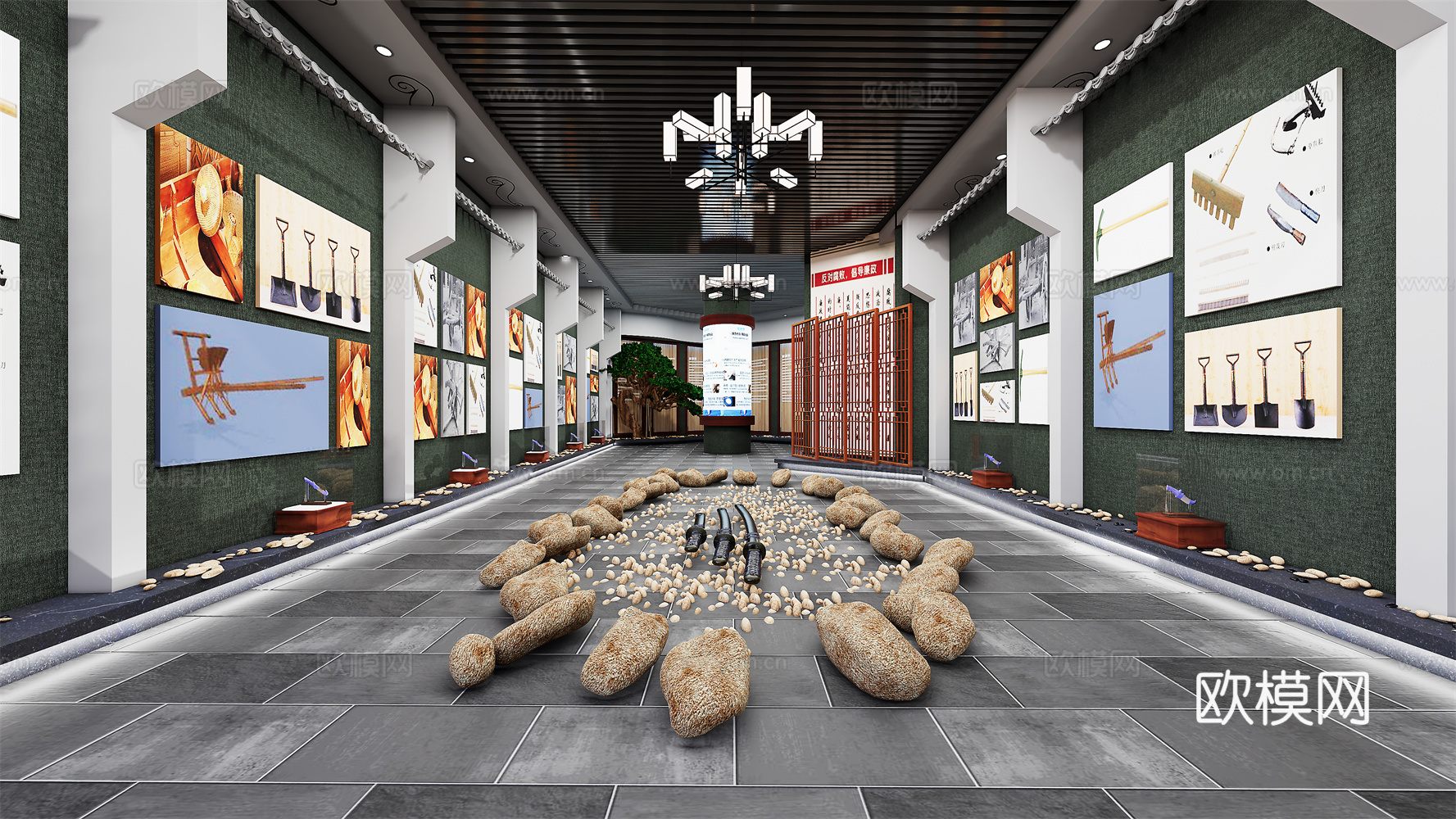 新中式展厅su模型下载