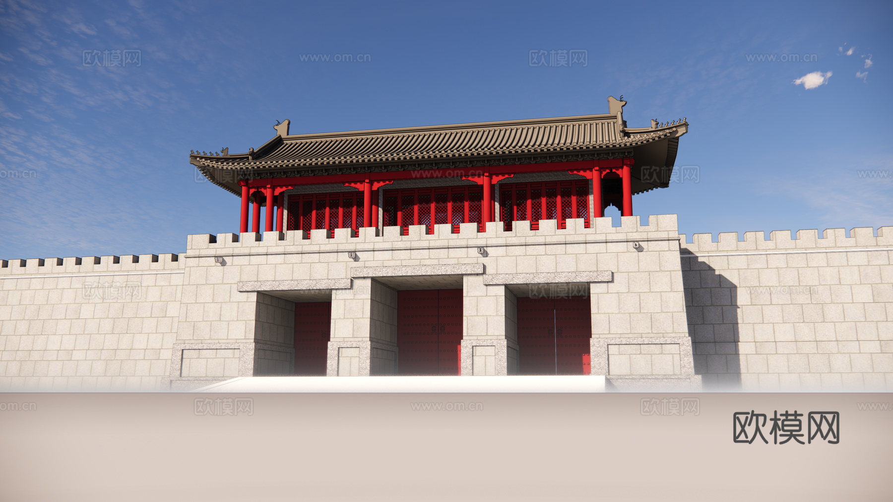 中式古建城门城楼su模型下载
