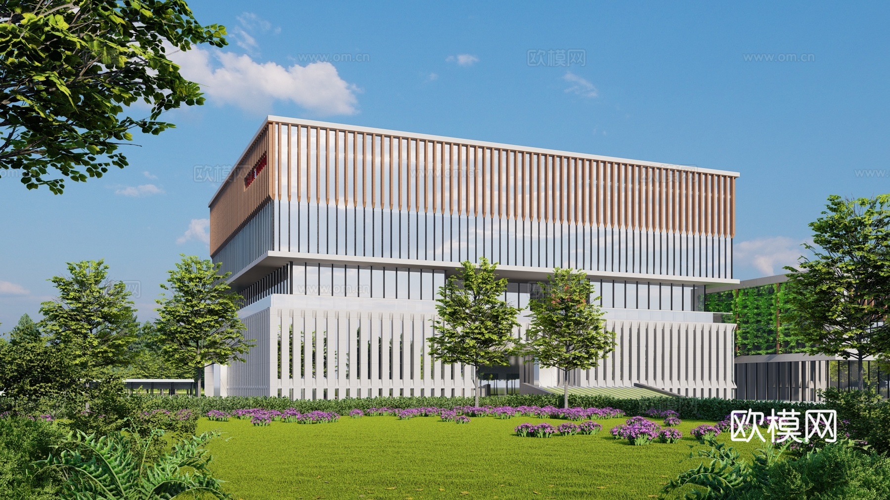 现代图书馆建筑外观su模型下载