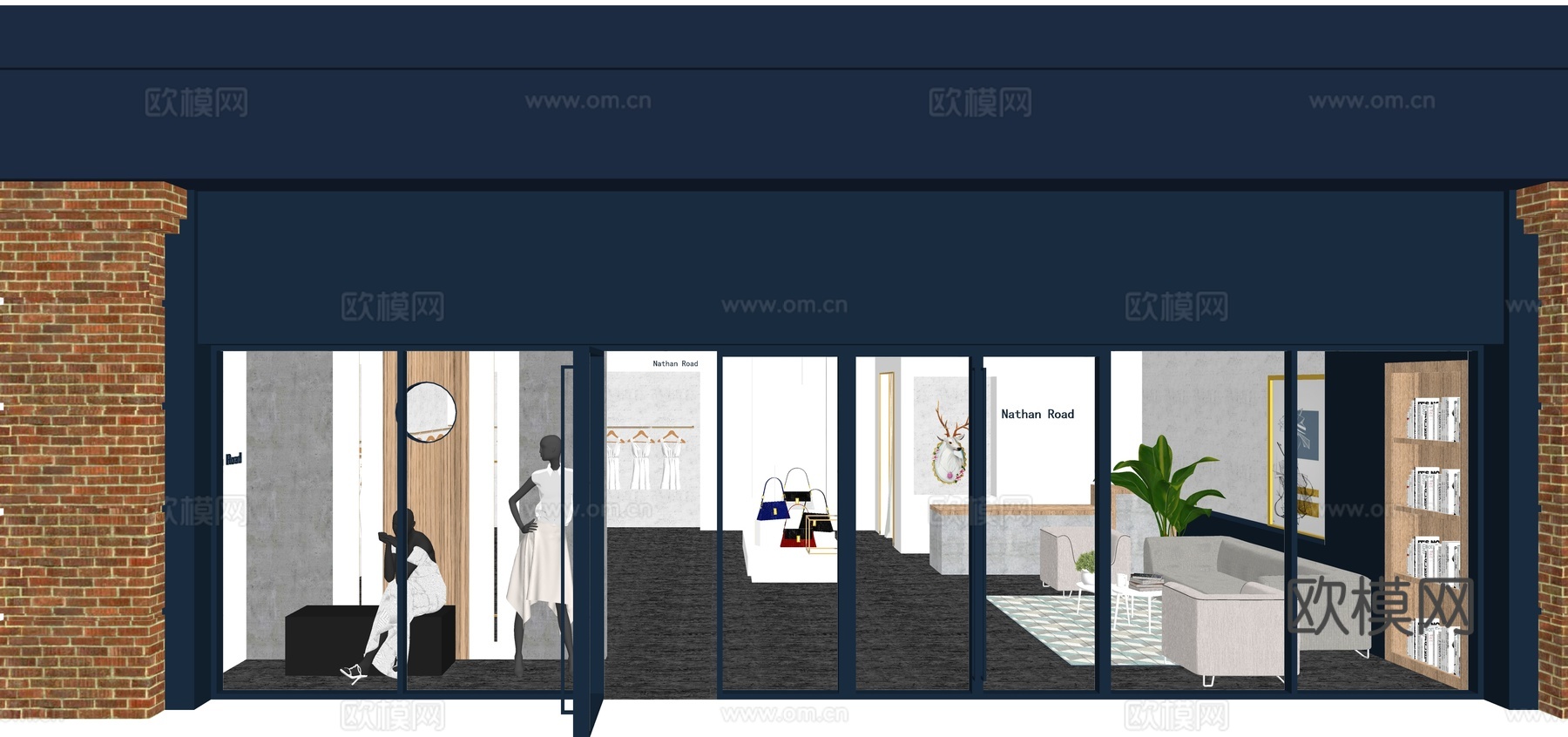 现代服装店su模型下载