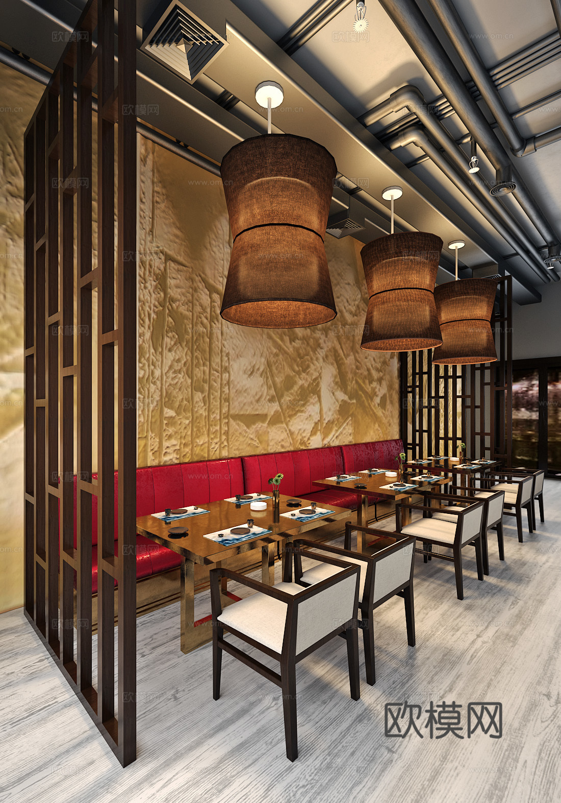 新中式中餐厅su模型下载