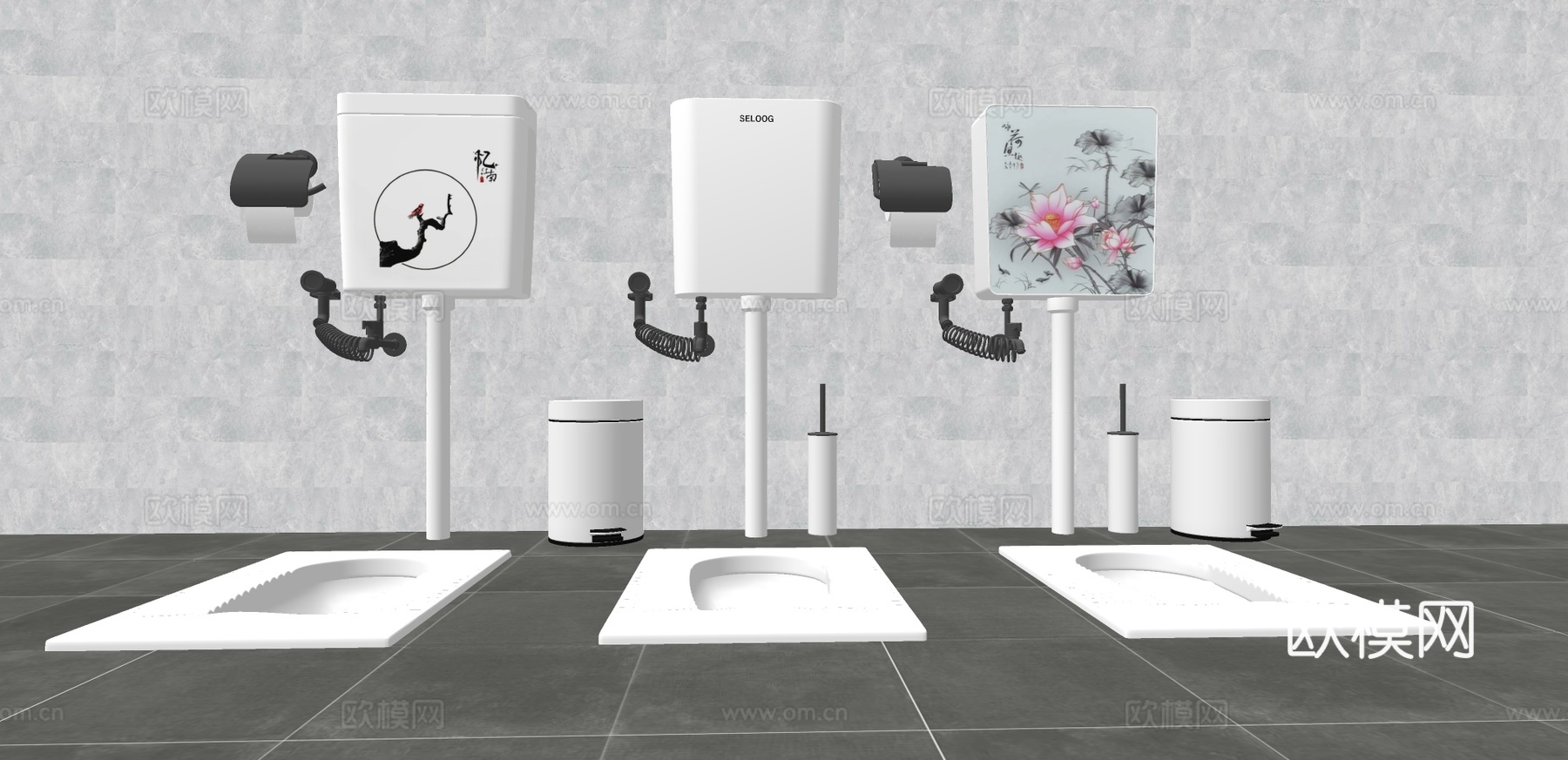 现代水箱蹲便器su模型下载