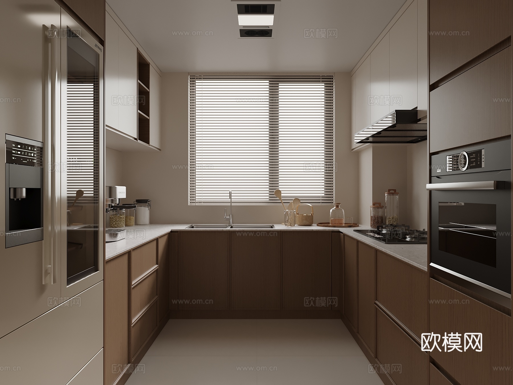 新中式厨房 橱柜 冰箱抽油烟机3d模型