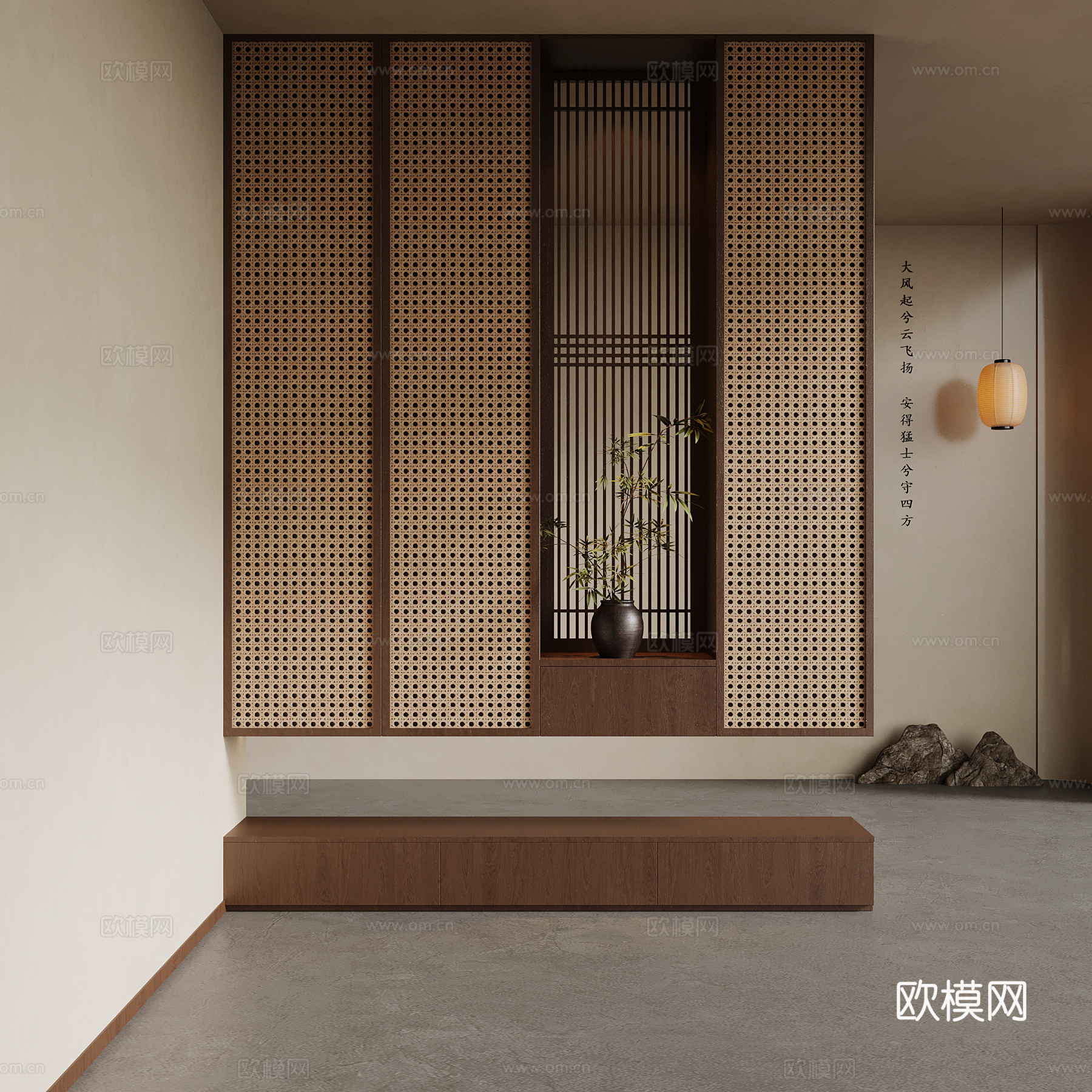 新中式玄关 玄关柜 吊灯 落地灯3d模型