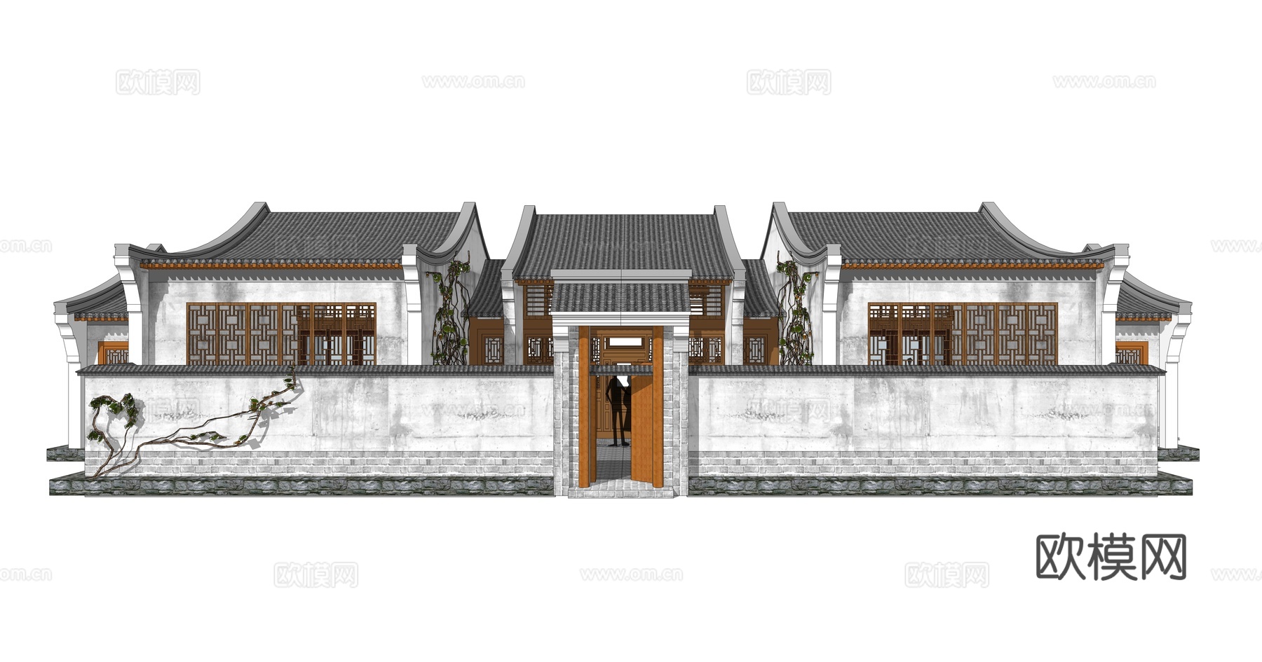 新中式四合院su模型下载
