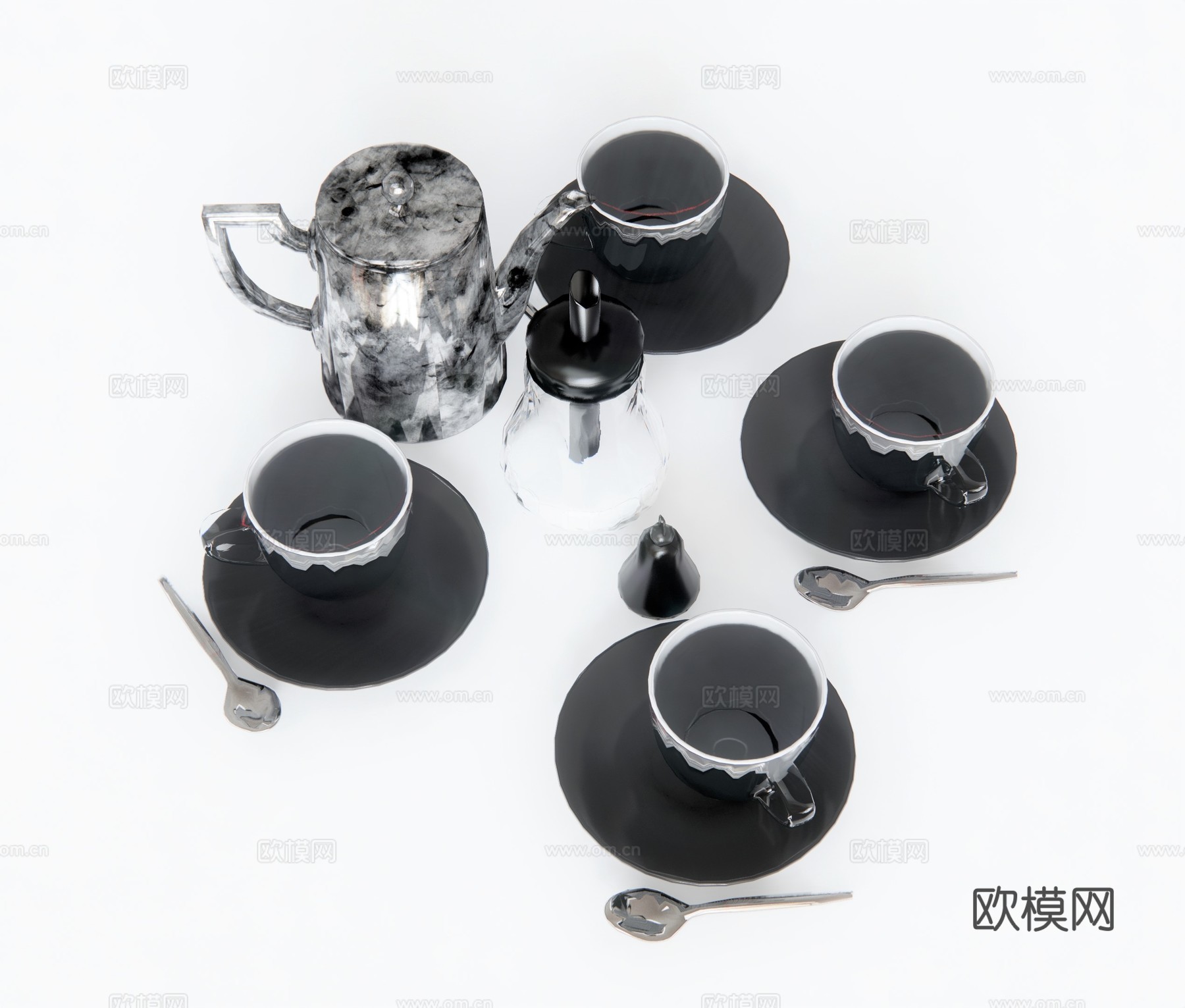 现代茶壶茶杯茶具su模型下载