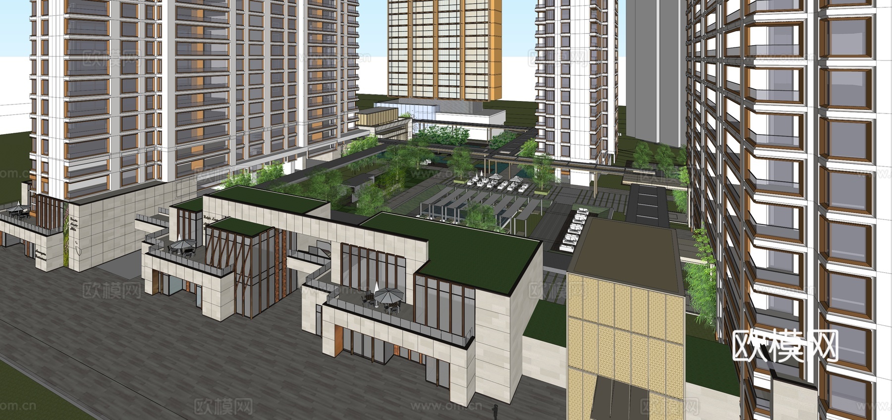 现代高层住宅楼建筑外观su模型下载
