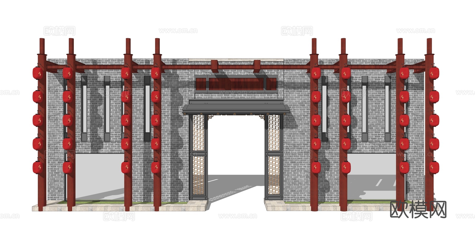 中式古建门面门头su模型下载