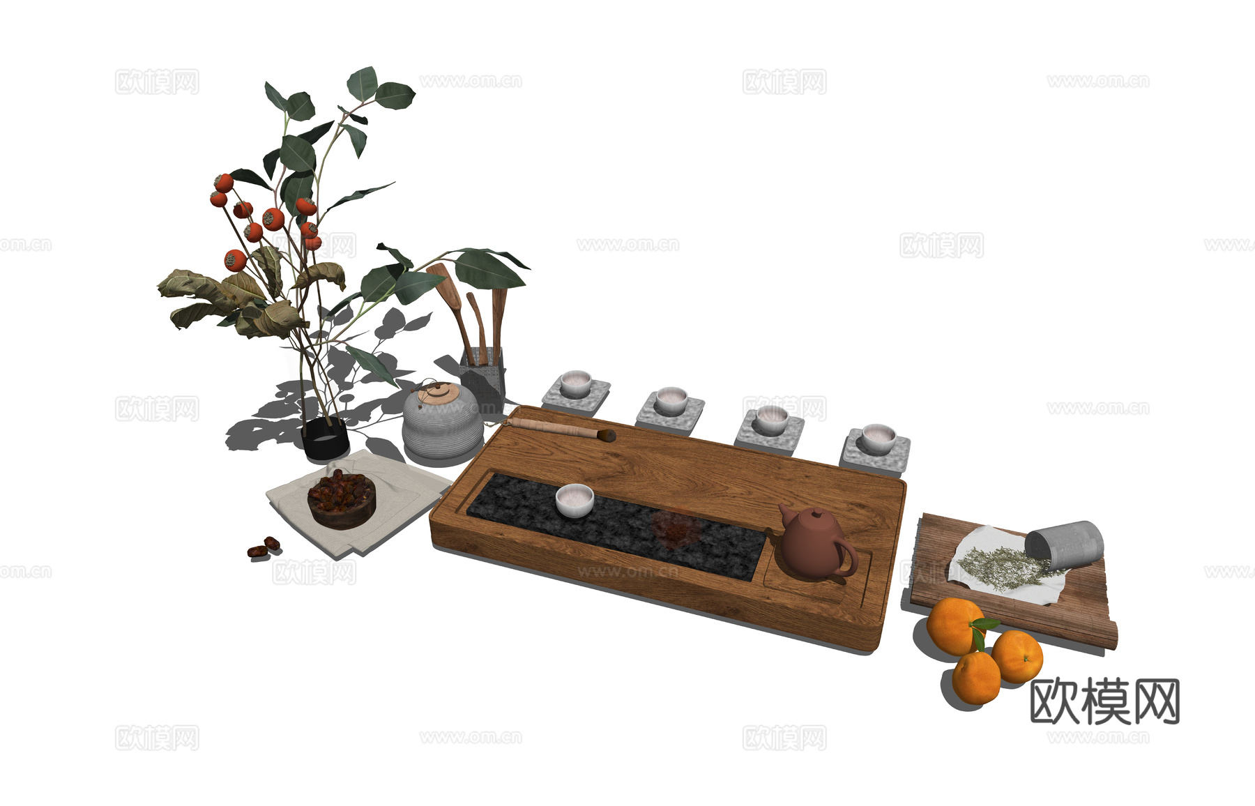 新中式茶壶茶具su模型下载