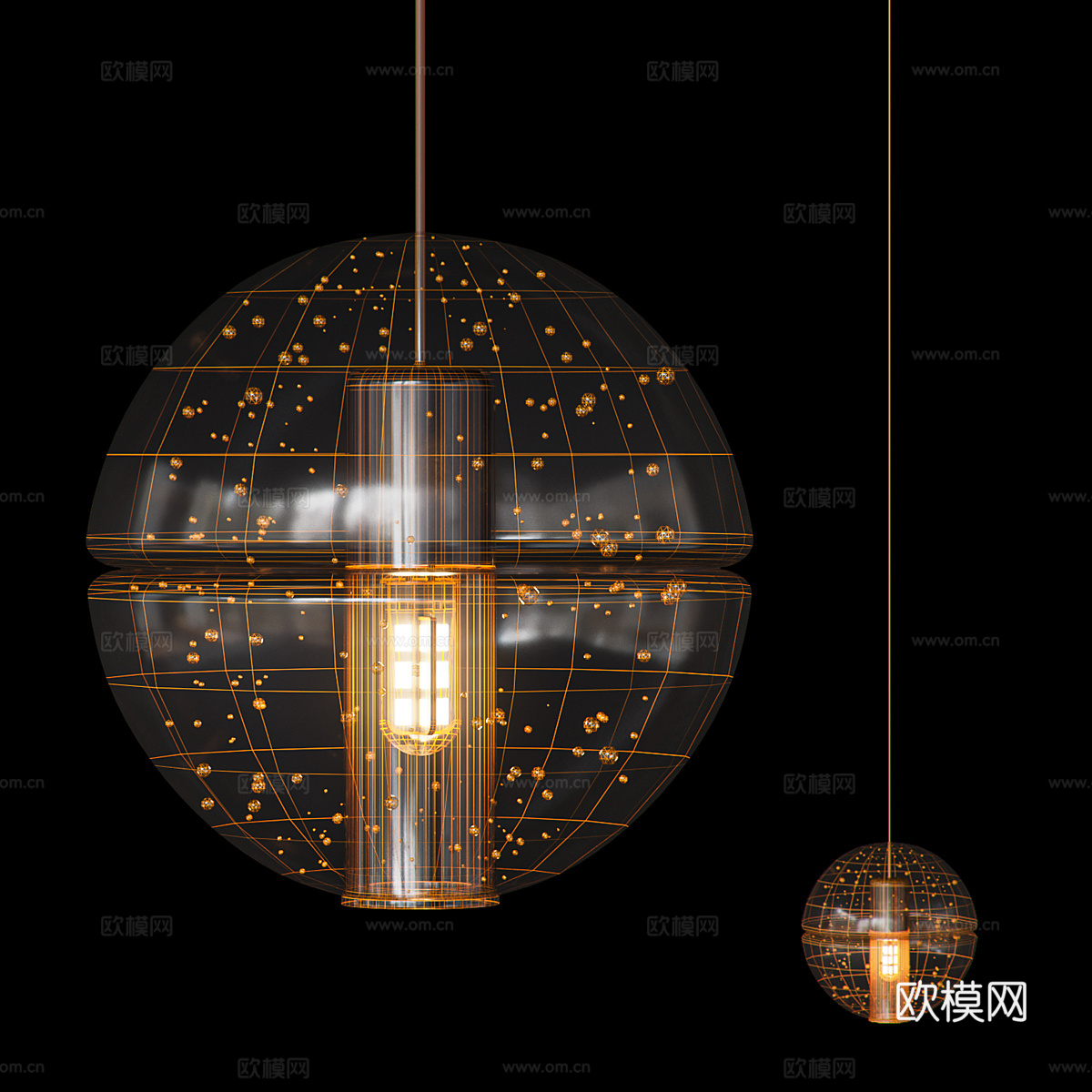 现代轻奢球形玻璃装饰吊灯3d模型