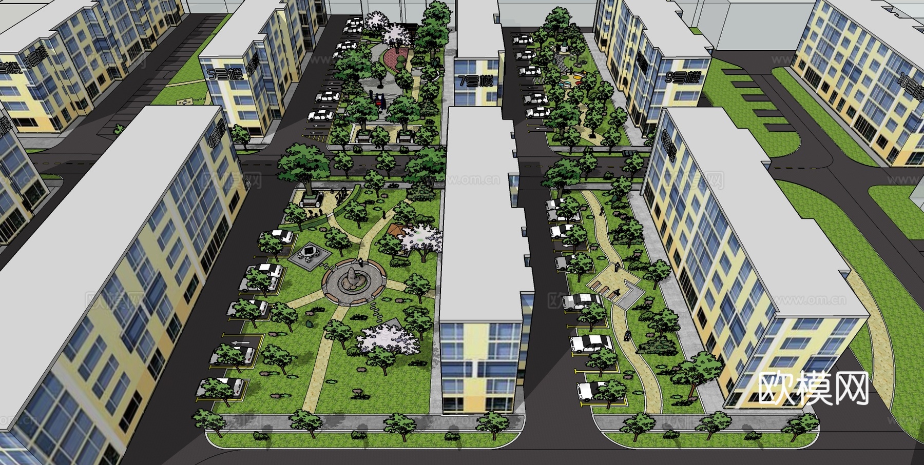 现代小区绿化园林景观su模型下载