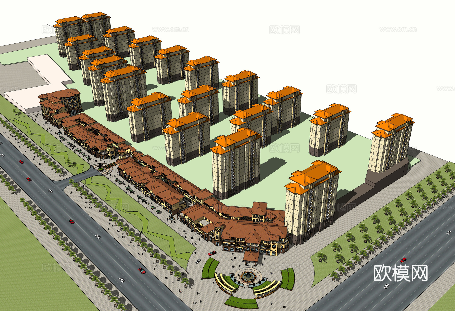 欧式小区建筑外观su模型下载