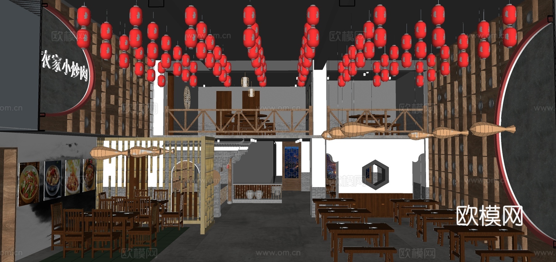 新中式中餐厅su模型下载