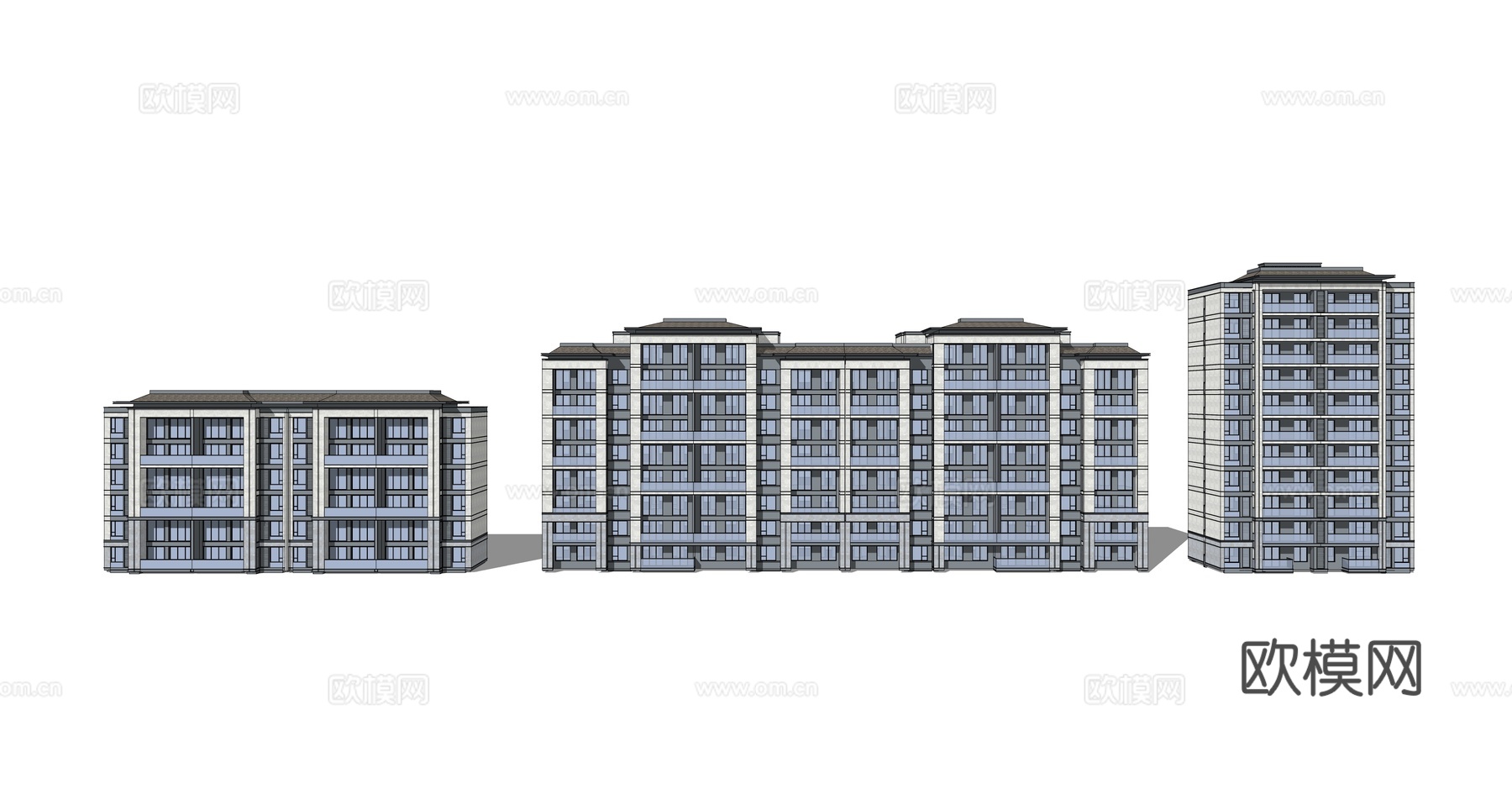 现代多层住宅楼su模型下载