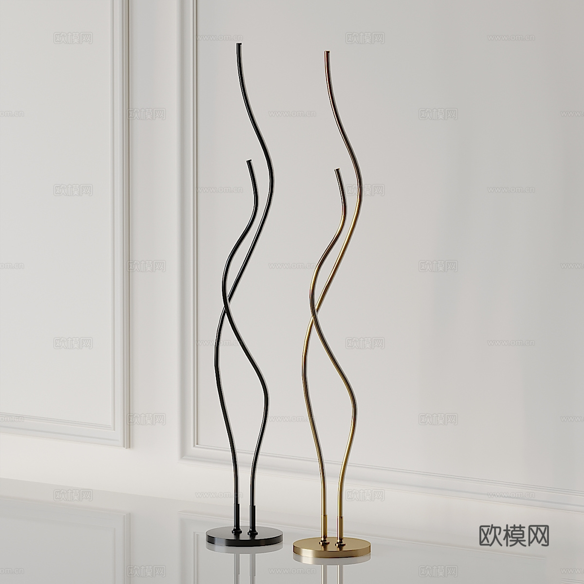 现代轻奢极简金属线条落地灯3d模型