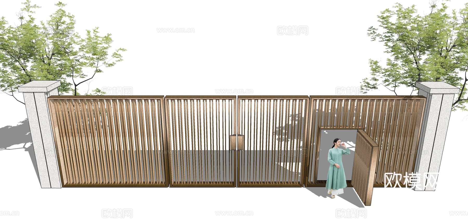 新中式庭院门su模型下载
