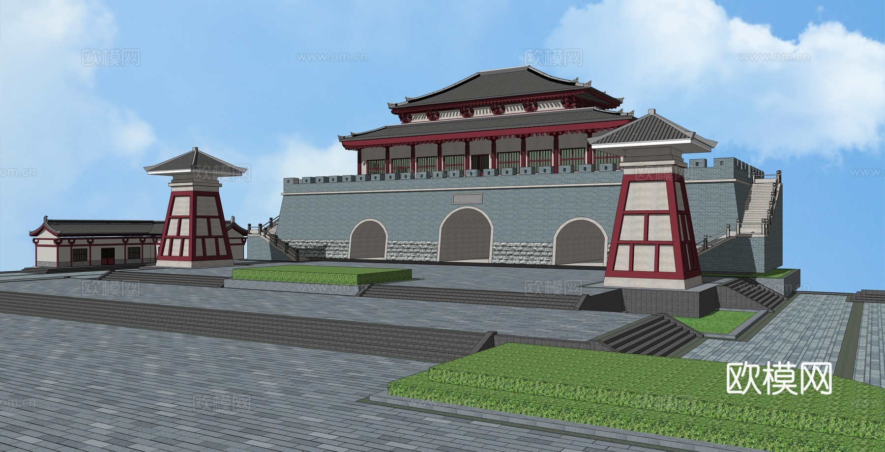 中式古建城门门楼su模型下载