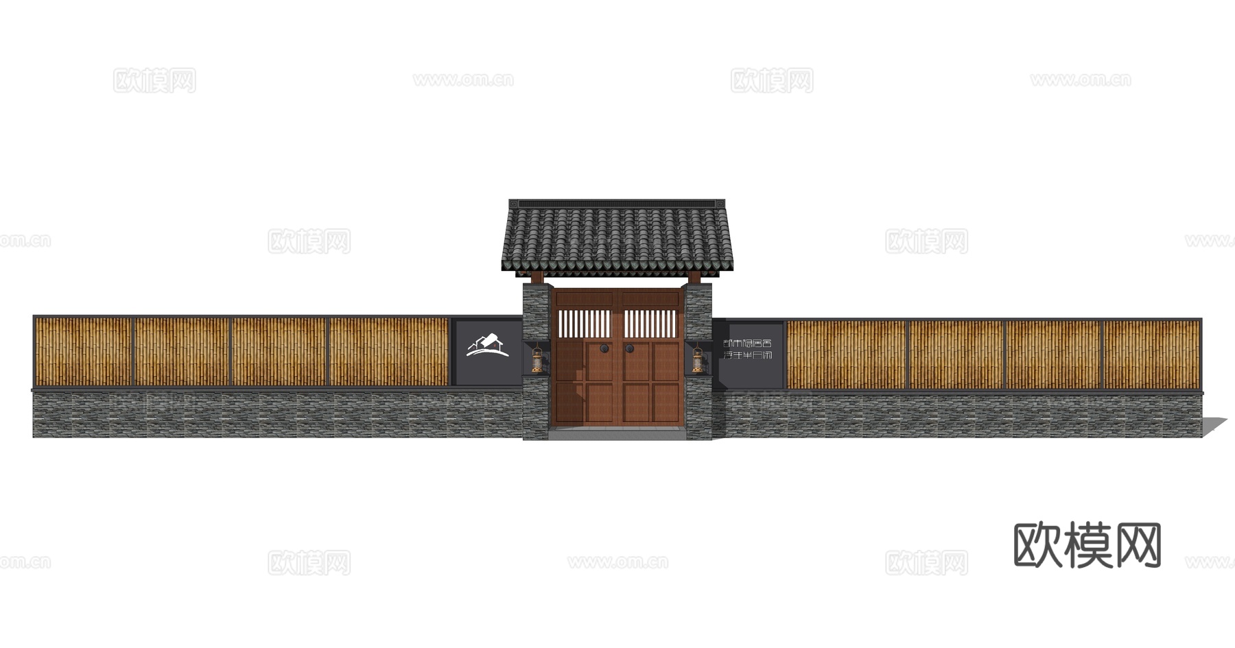 新中式庭院大门门头su模型下载