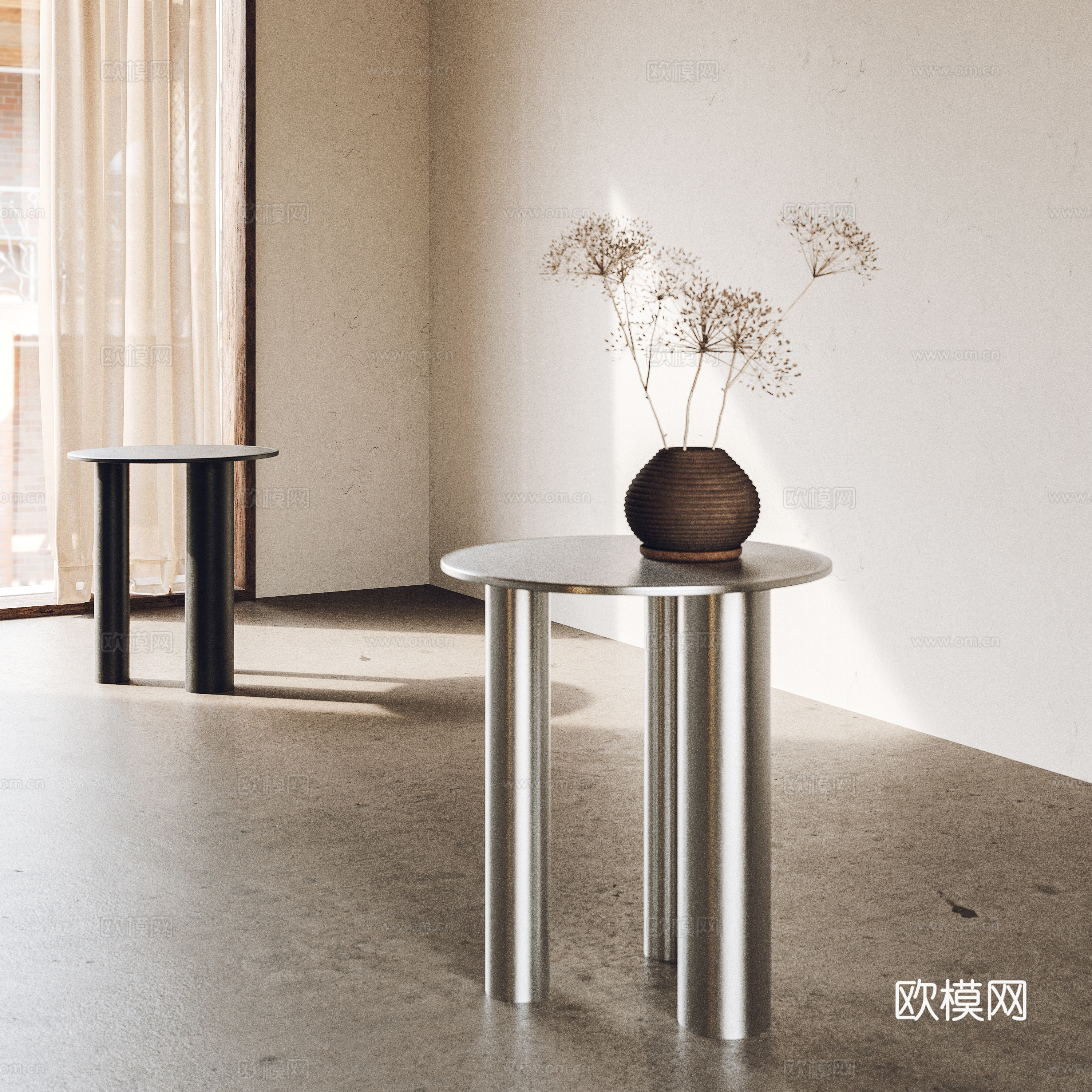 现代角几 圆几 摆件3d模型