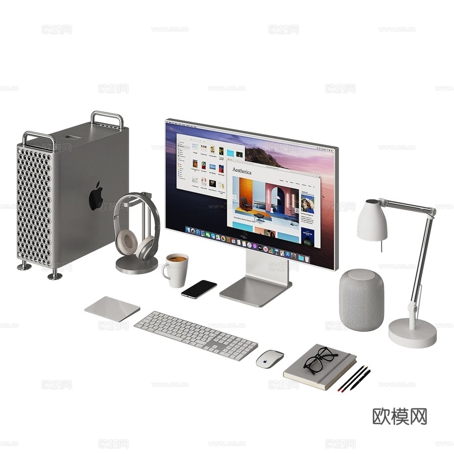 现代苹果台式机办公用品su模型下载