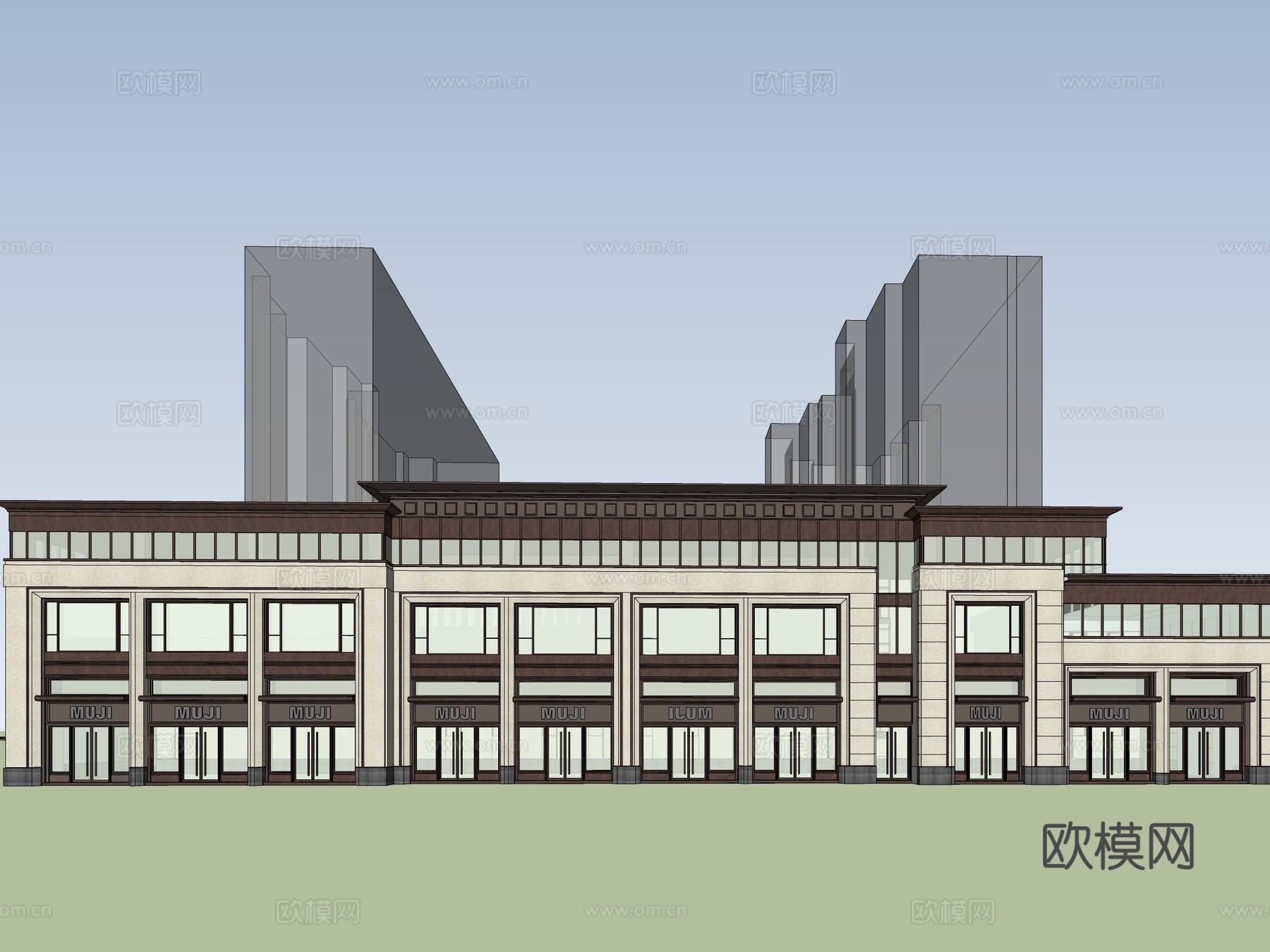 现代沿街商铺建筑外观su模型下载