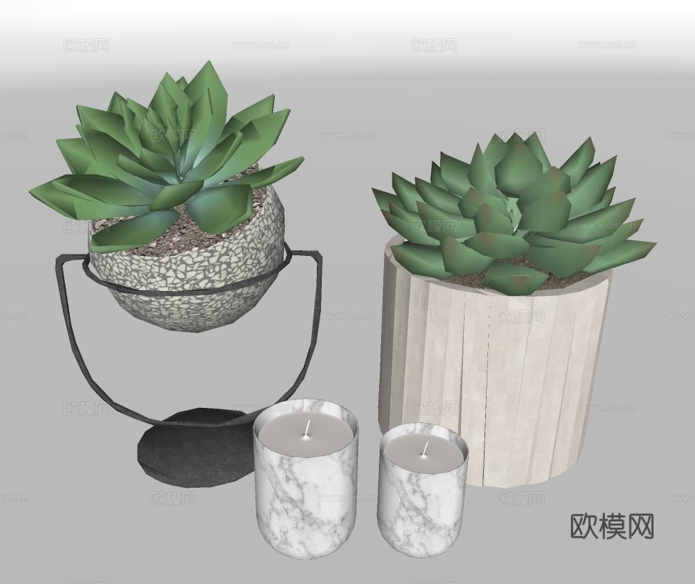 现代多肉植物盆栽su模型下载
