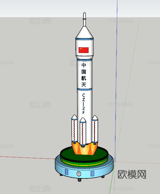 现代运载火箭雕塑摆件su模型下载