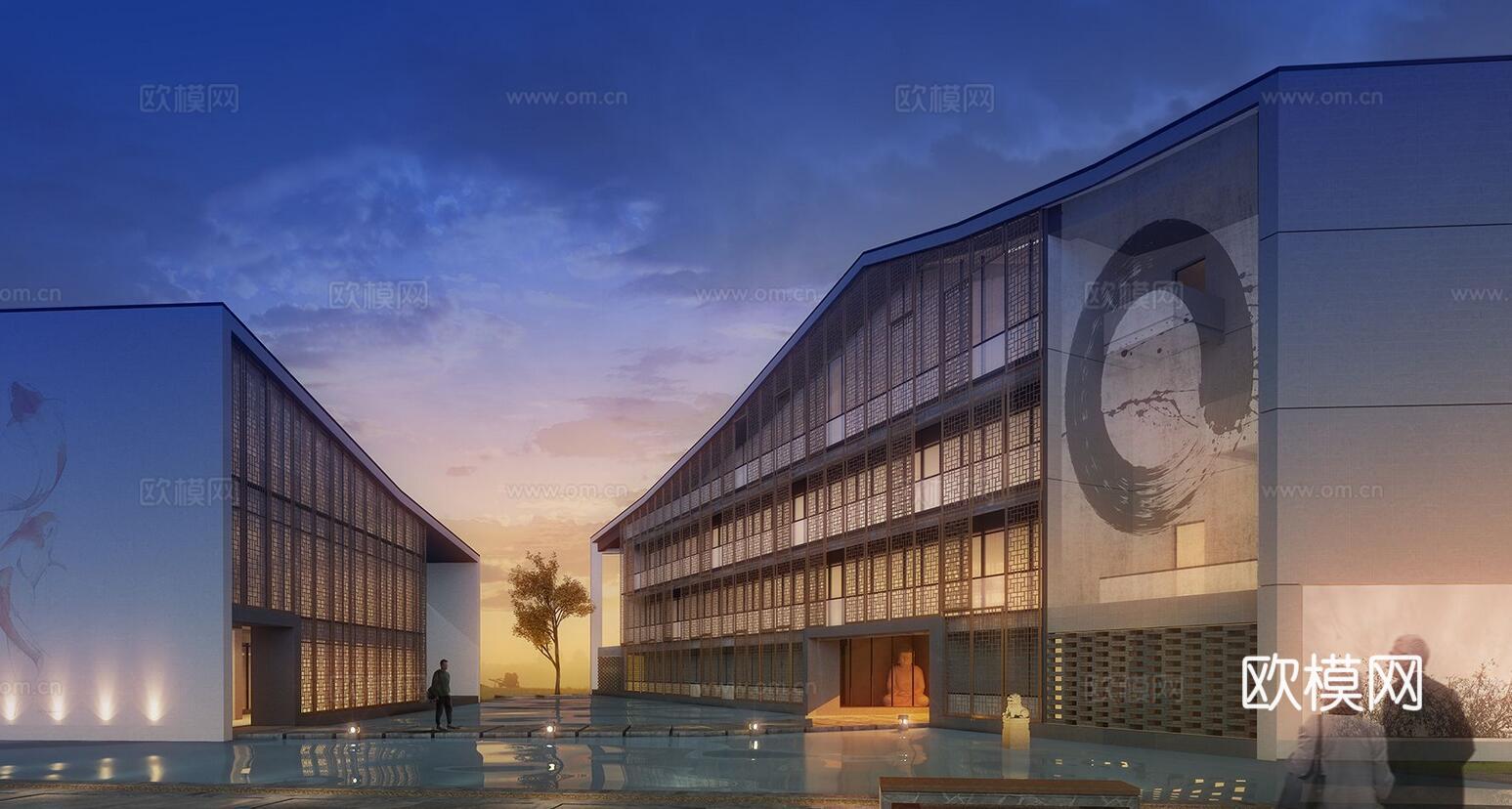 新中式禅学院su模型下载