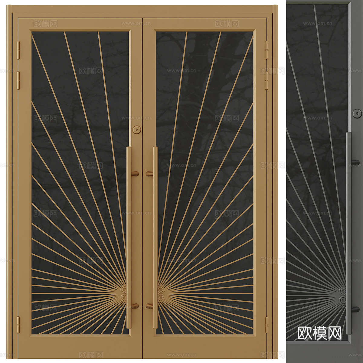 现代意式轻奢金属玻璃双开门3d模型
