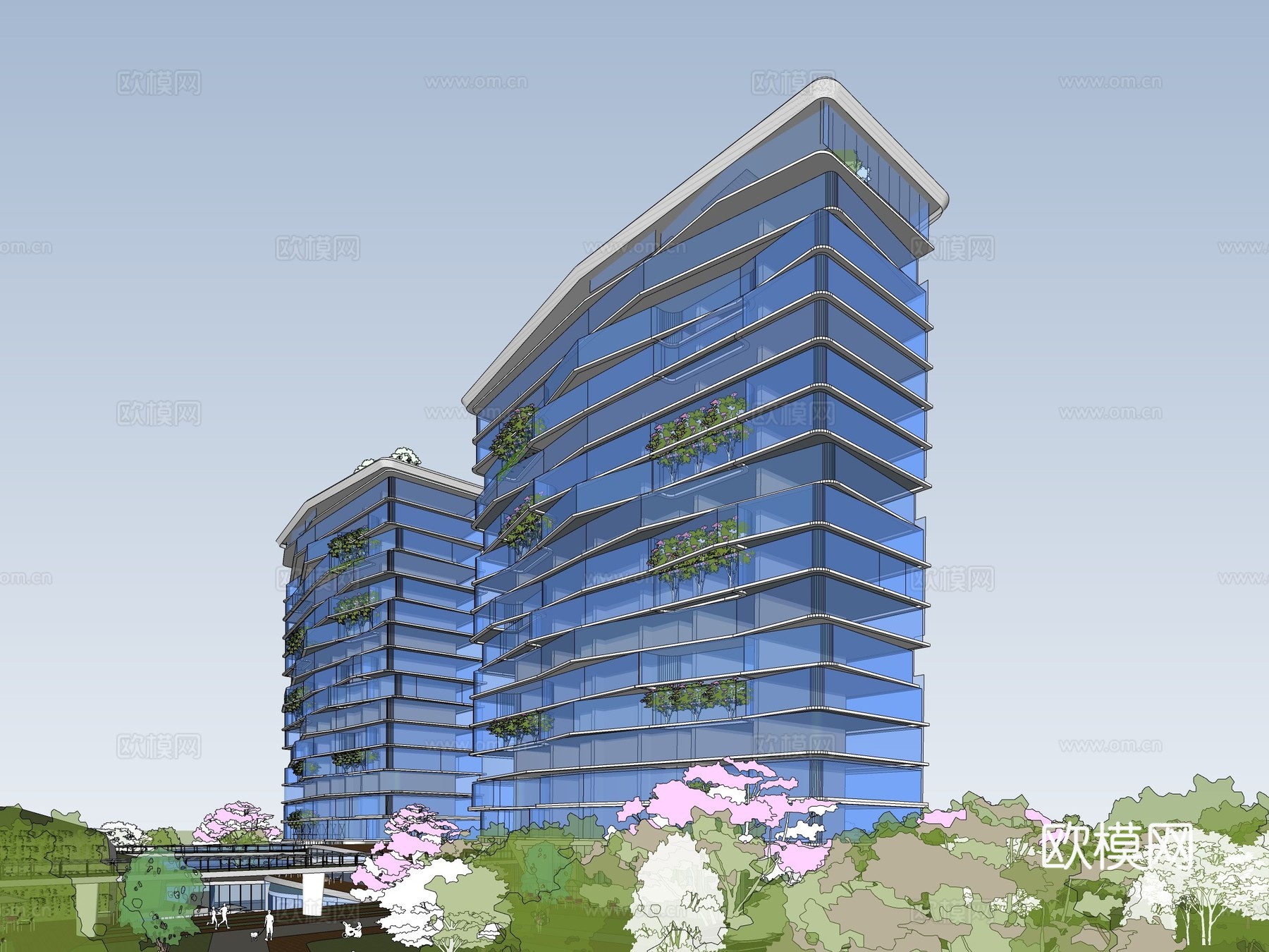 现代办公楼建筑外观su模型下载