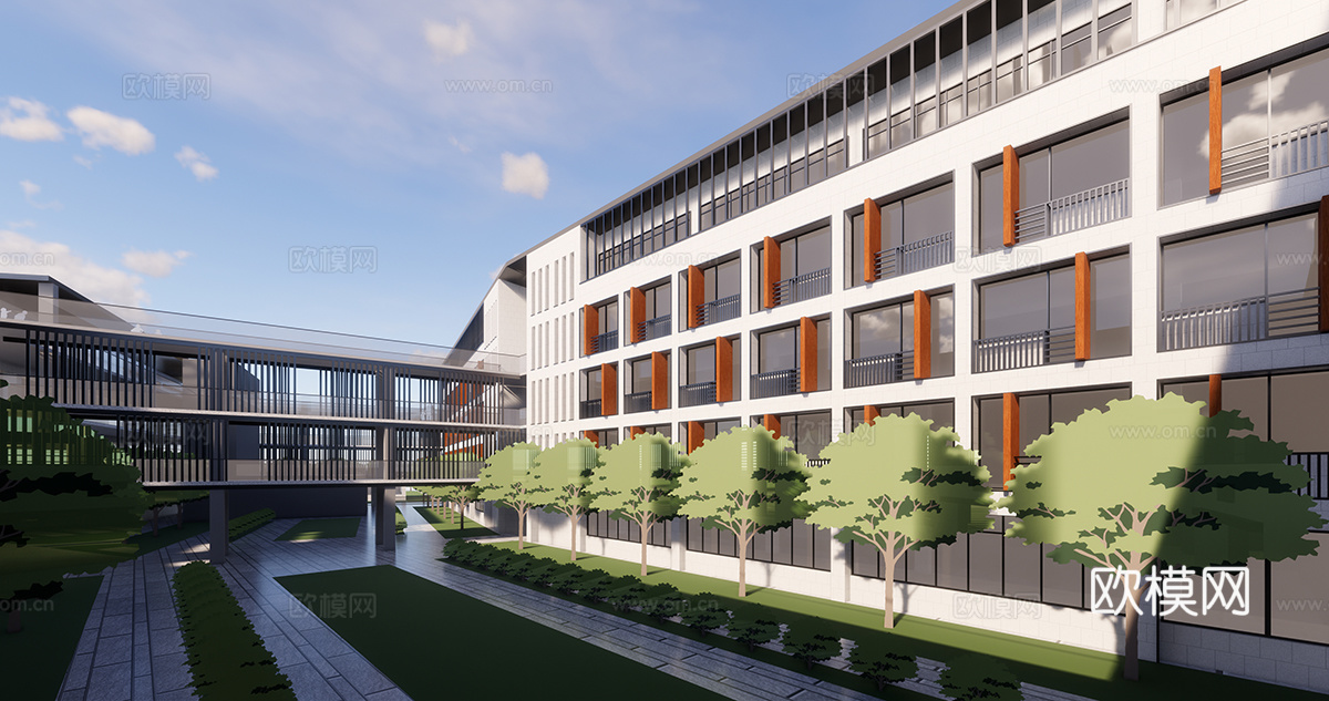 新中式学校教学楼su模型下载