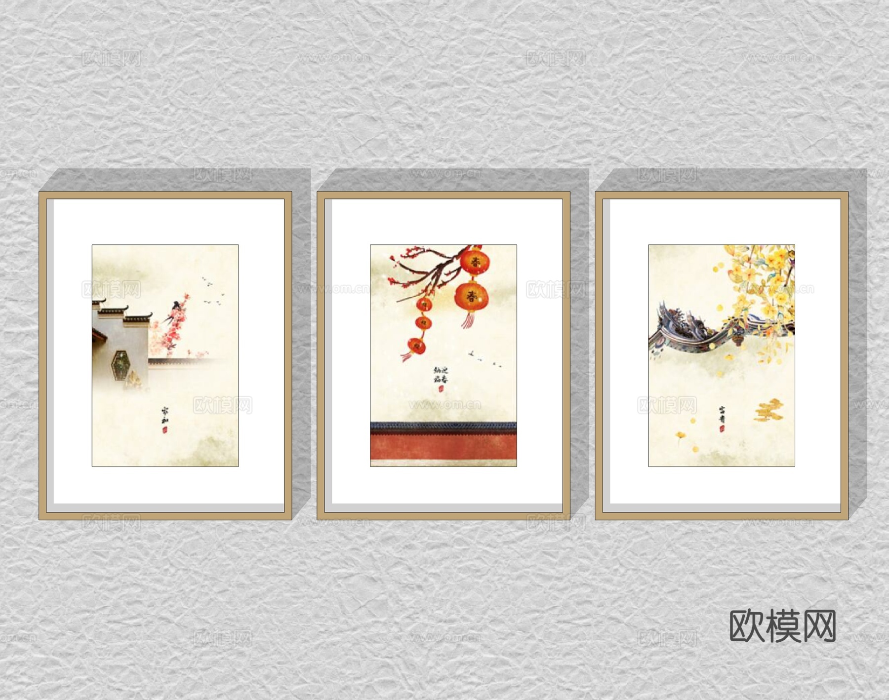 新中式装饰画挂画su模型下载