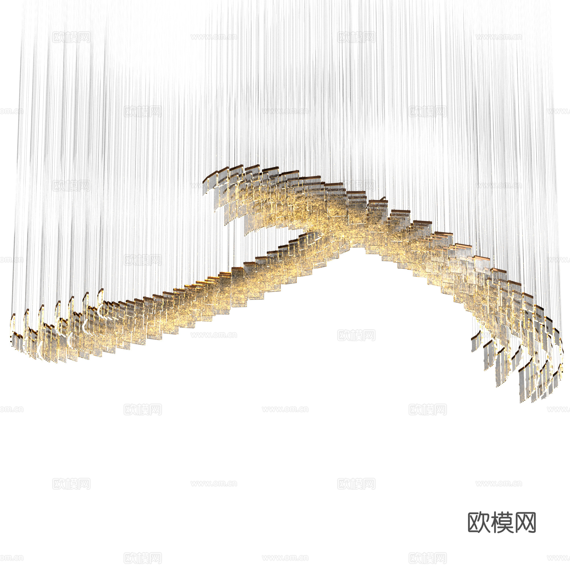 新中式轻奢金属玻璃装饰工艺吊灯3d模型