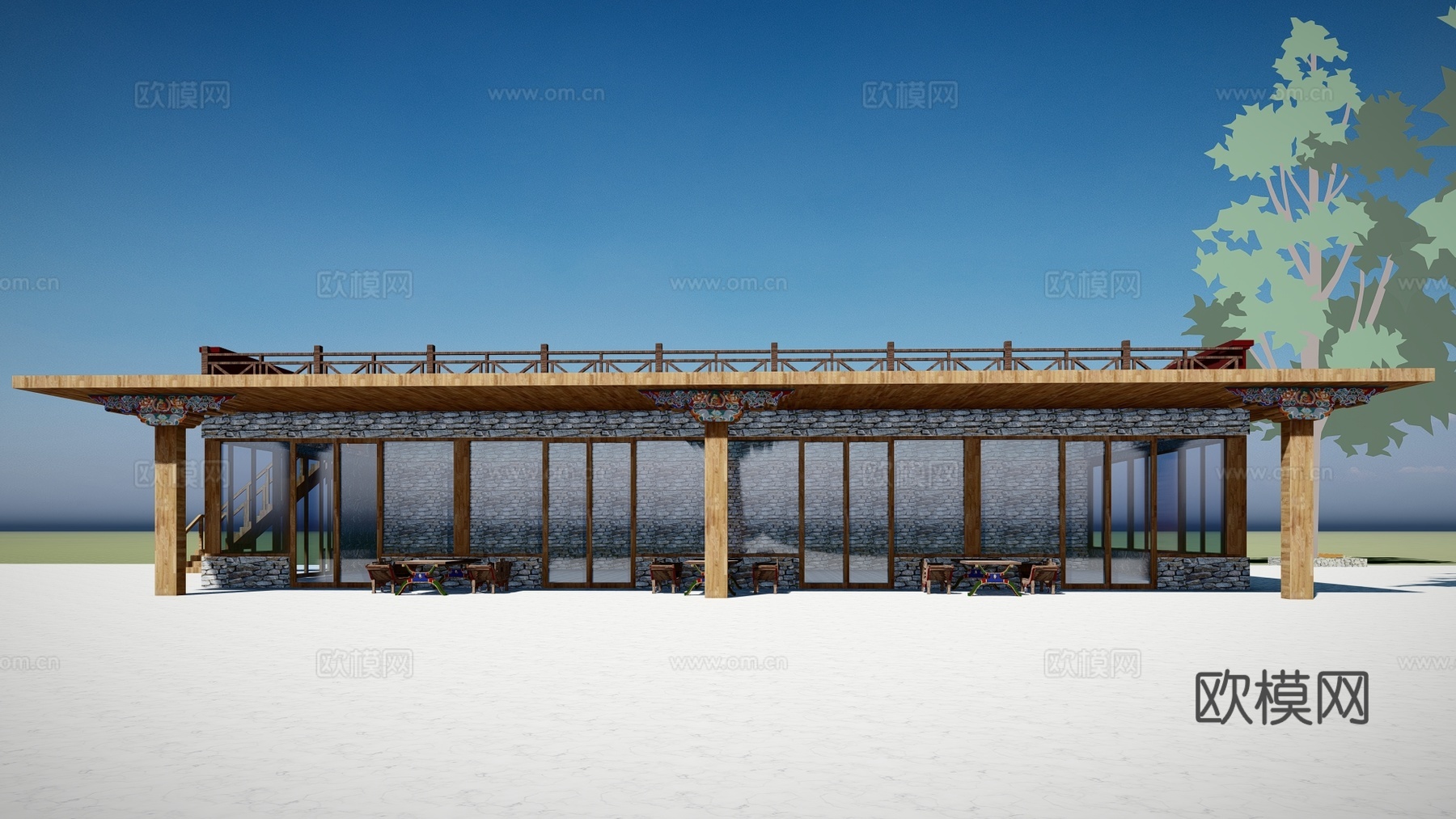 现代藏式建筑外观su模型下载