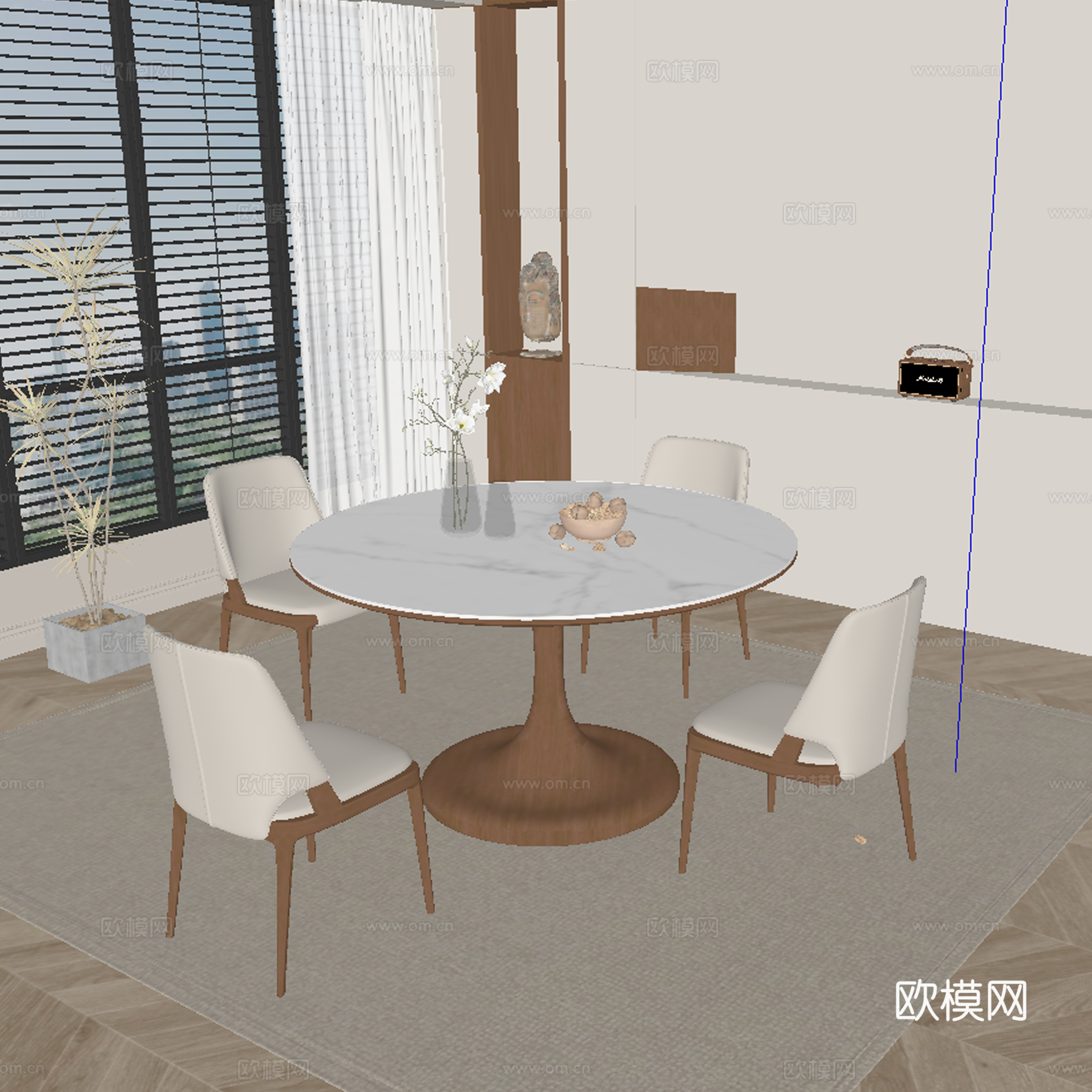 中古风餐厅 餐桌椅su模型