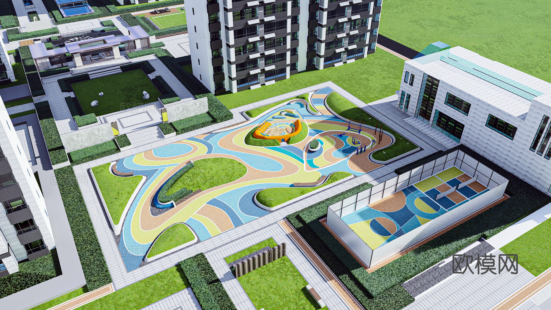 现代住宅小区建筑外观su模型下载