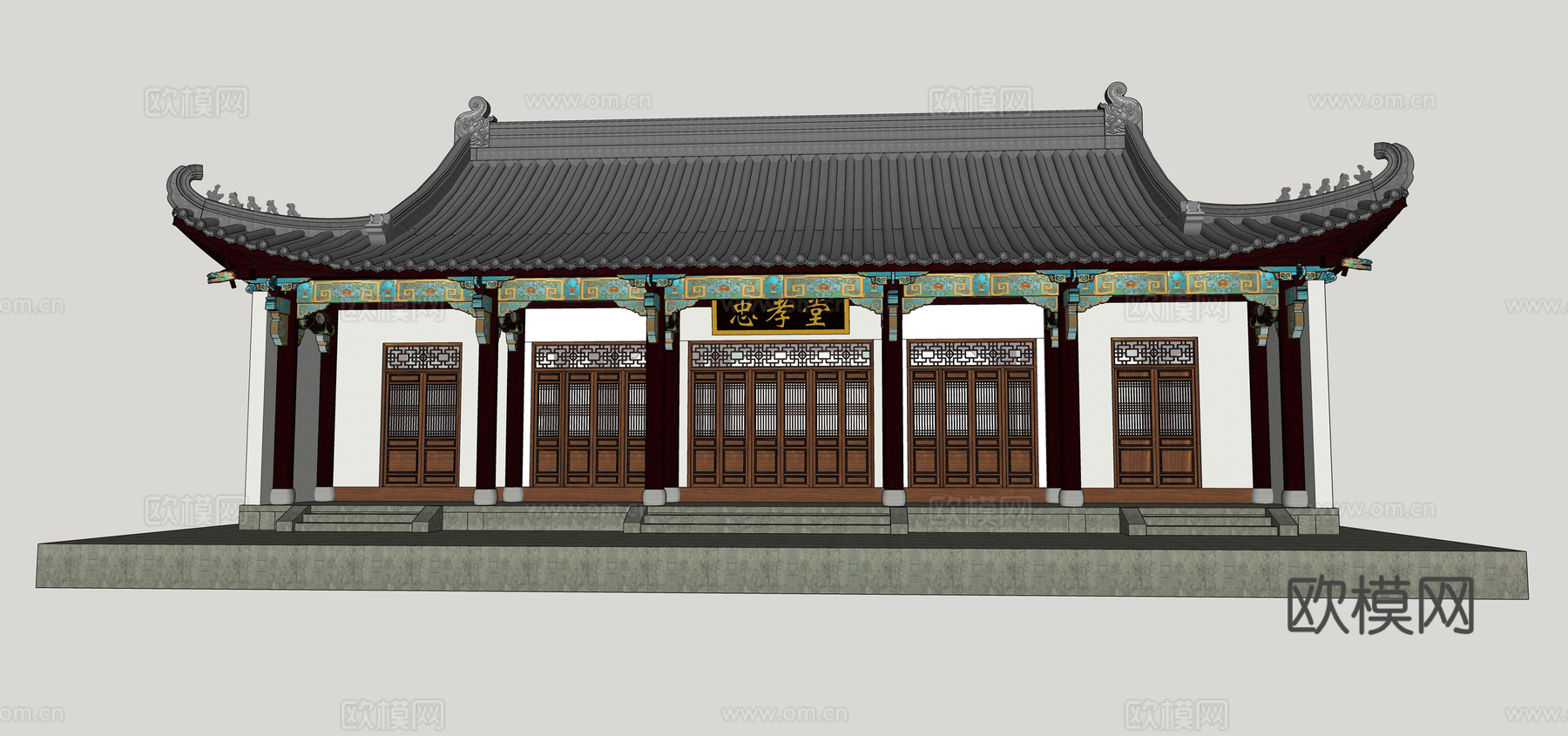 中式古建筑外观su模型下载