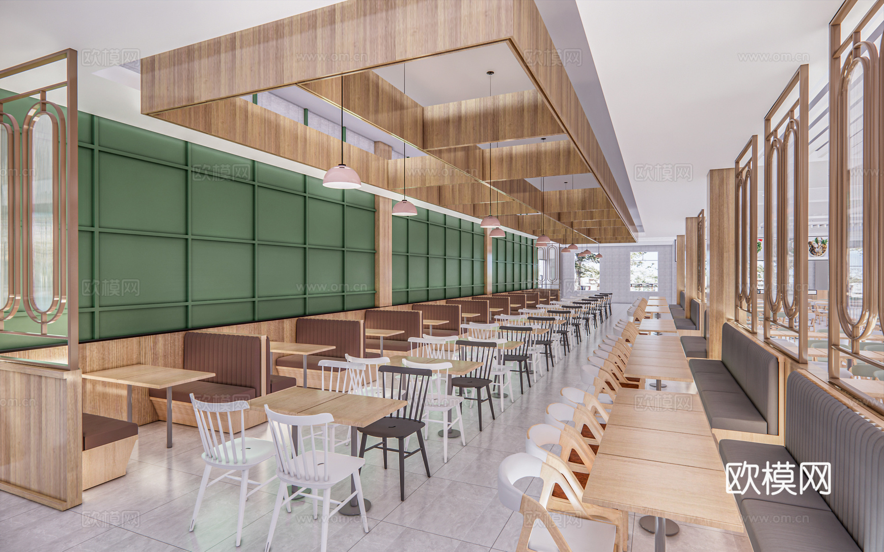 现代食堂员工餐厅su模型下载