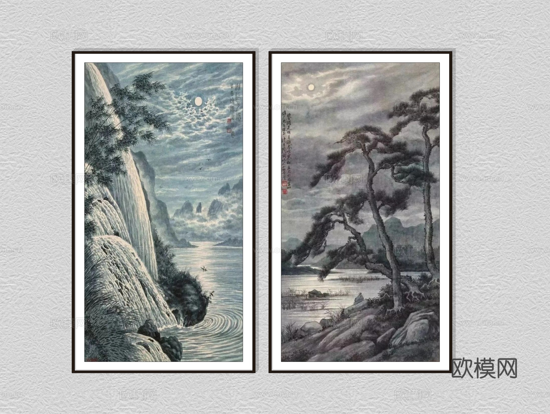 新中式风景装饰画su模型下载