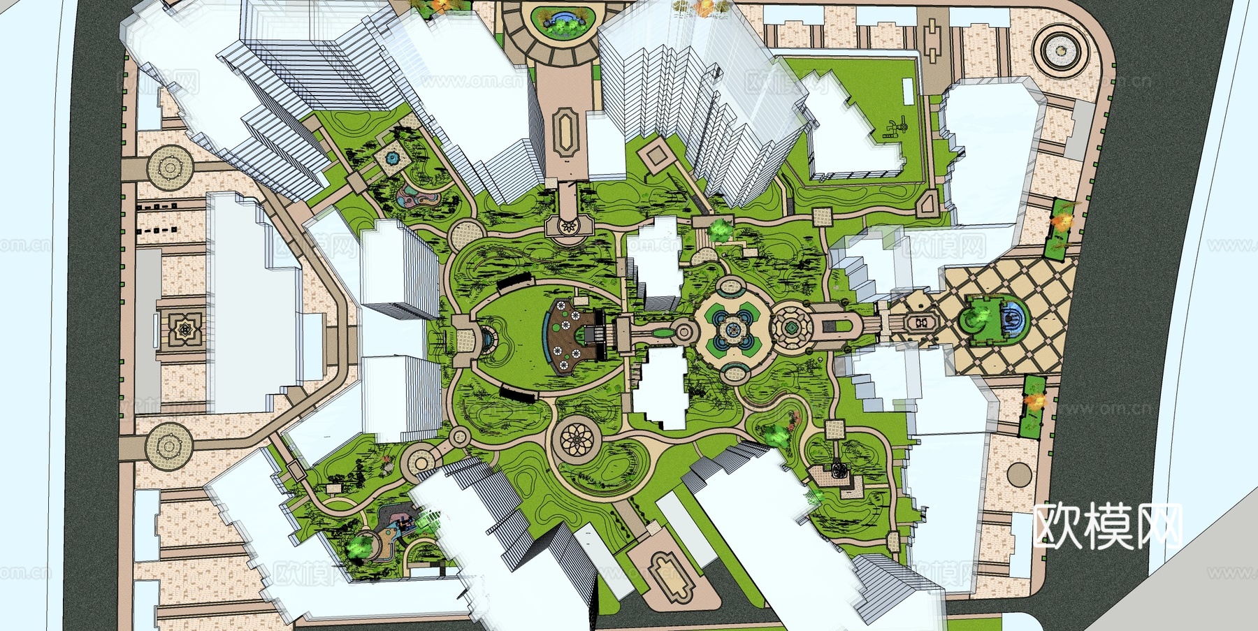现代小区公园景观su模型下载