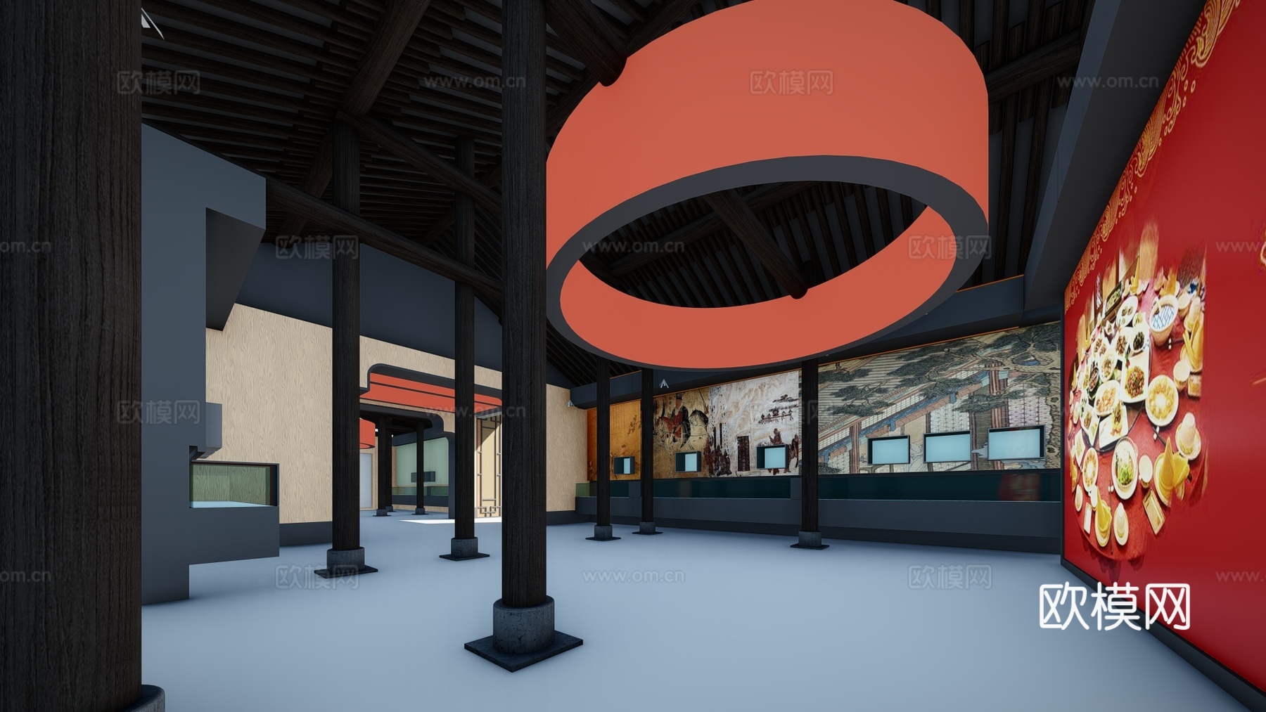 新中式文化展厅展馆su模型下载