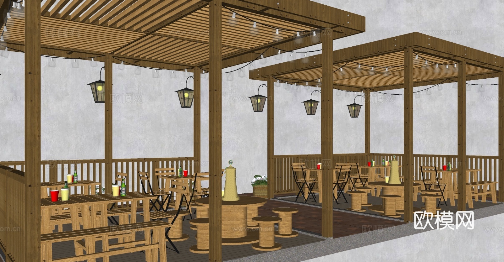 现代户外烧烤店su模型下载