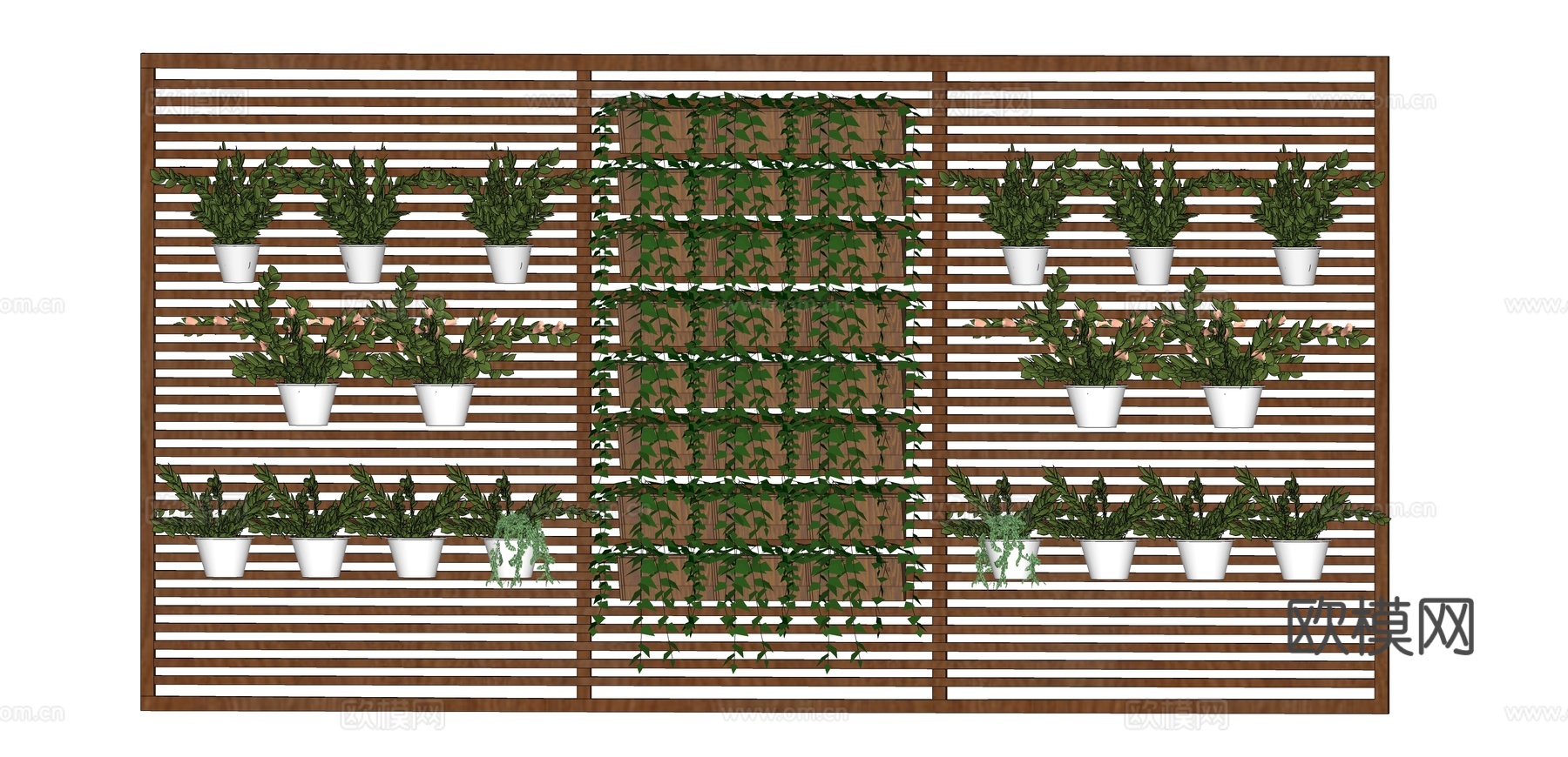 现代盆栽植物墙su模型下载