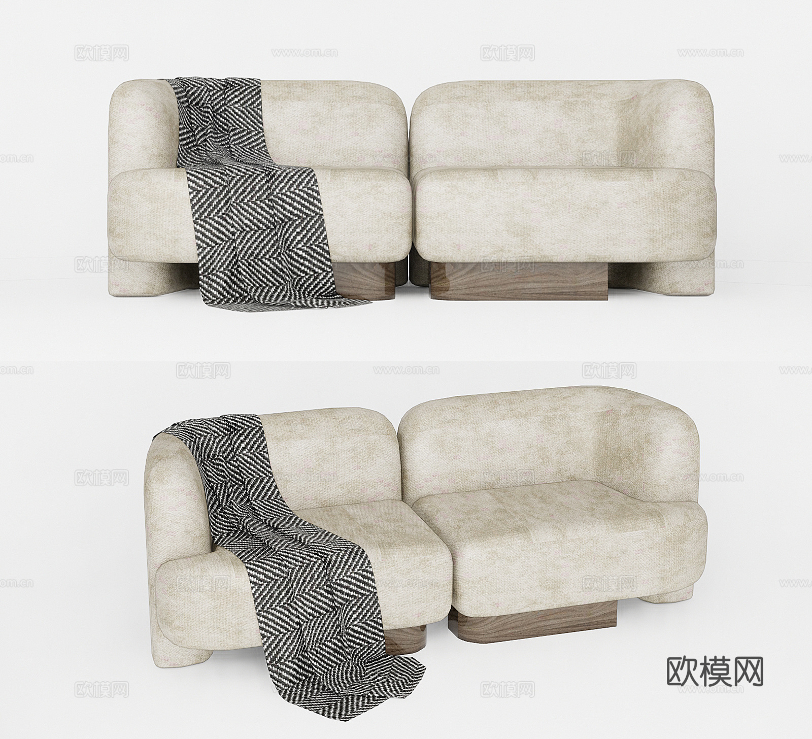 现代布艺双人沙发su模型下载