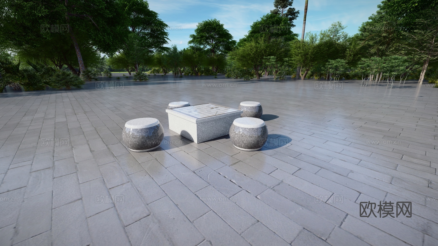 新中式象棋石凳公用椅su模型下载