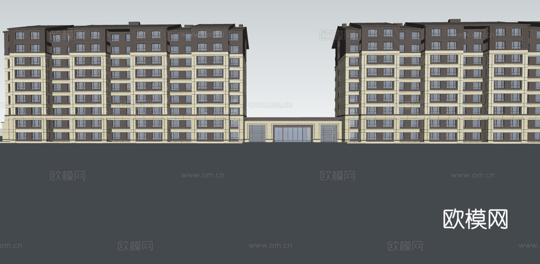 现代住宅楼建筑外观su模型下载